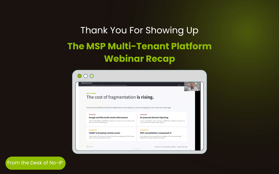 Black and green background with a computer window showing a screenshot of the MSP webinar.